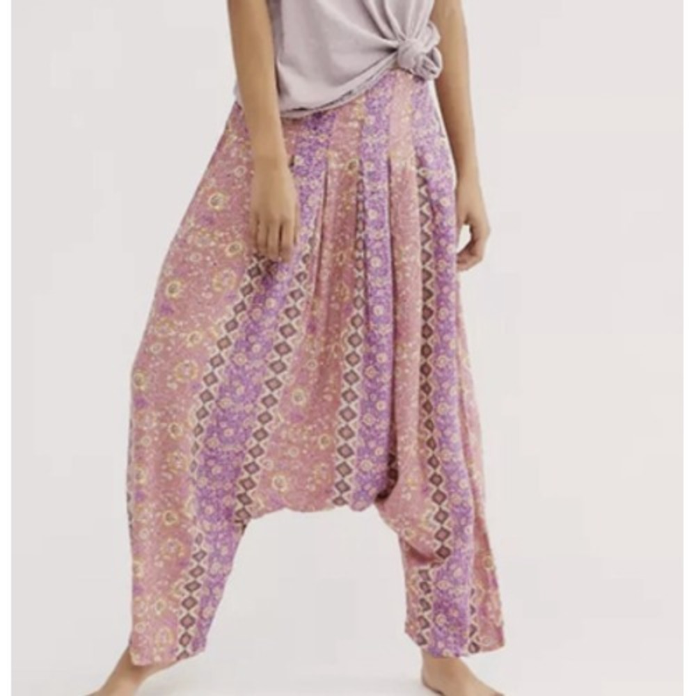 Free People Harem Pants Womens Small Haley Lounge Pink Floral Boho Drop Crotch